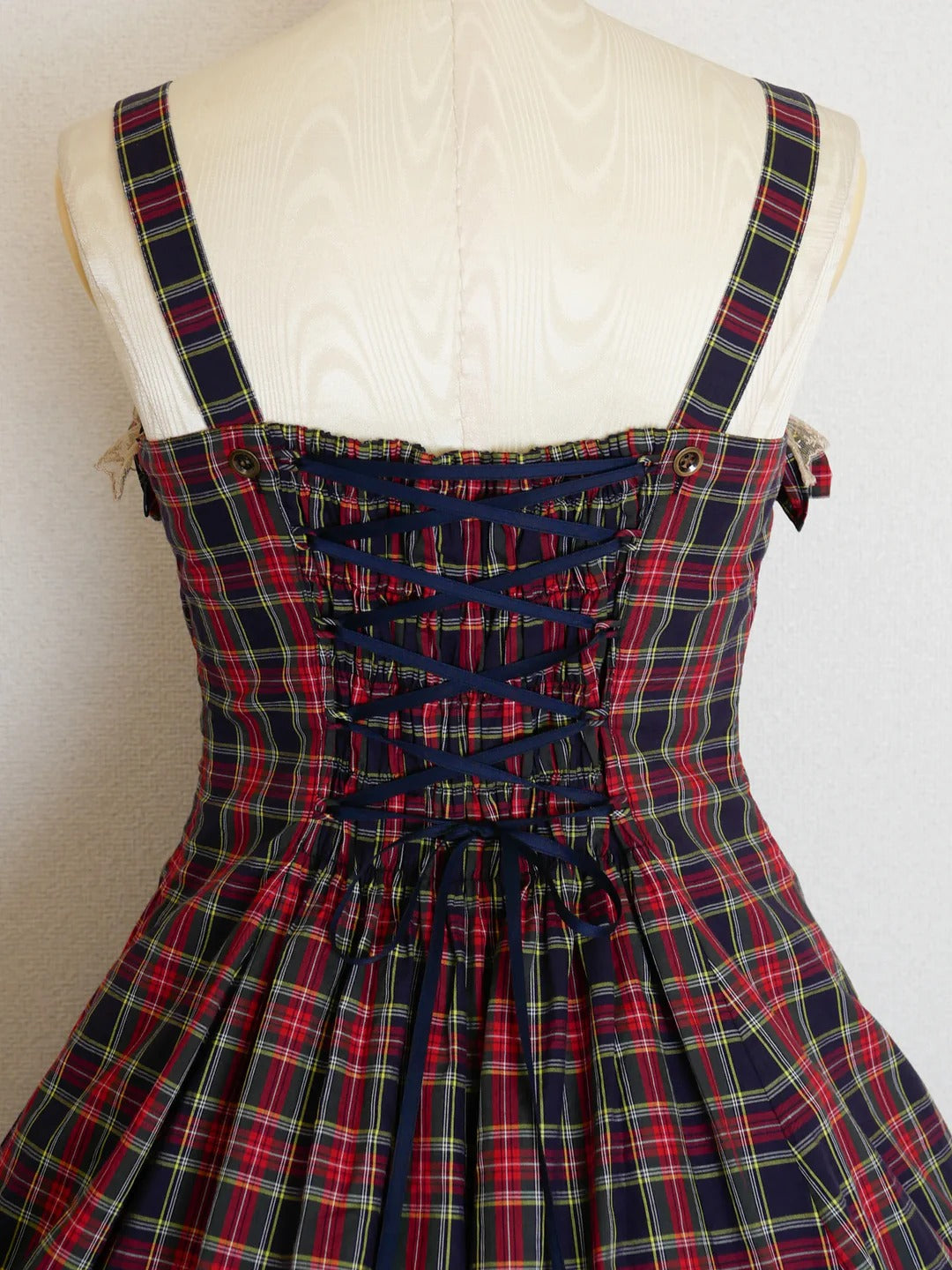 【Victorian maiden】ヴィクトリアンメイデン　クラッシックチェックフリルリボンスリーブレスドレス　ネイビー/ベージュ/ブラウン