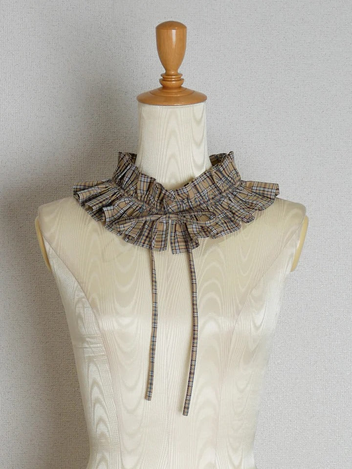 【Victorian maiden】ヴィクトリアンメイデン　クラッシックチェックラッフルフリルブラウス　ネイビー/ベージュ/ブラウン