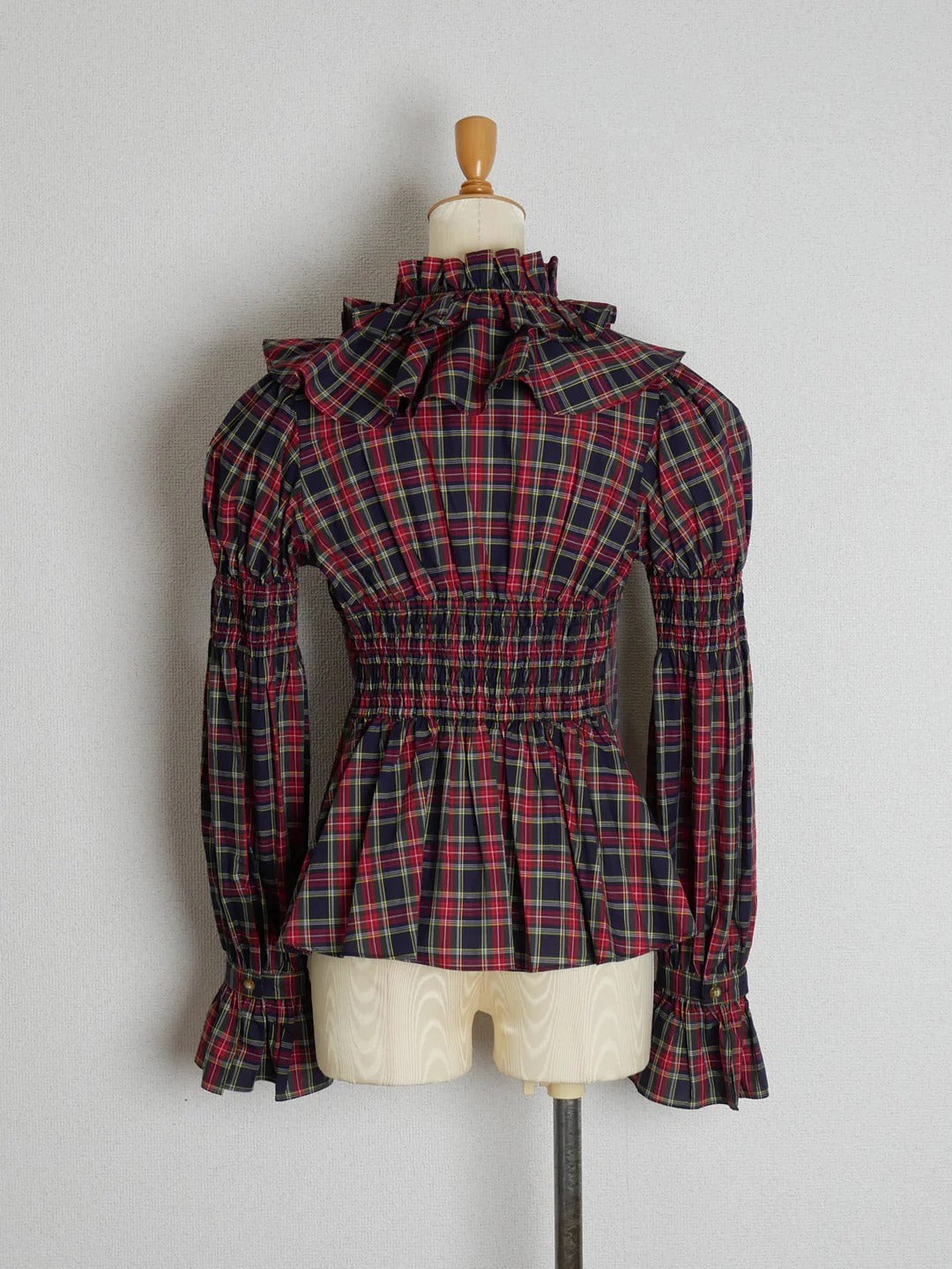 【Victorian maiden】ヴィクトリアンメイデン　クラッシックチェックラッフルフリルブラウス　ネイビー/ベージュ/ブラウン