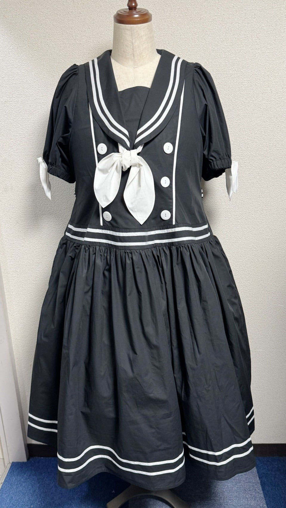 【Physical Drop】フィジカルドロップ　ノスタルジックセーラーワンピース【プラスサイズサイズ・黒・ノーマル丈】