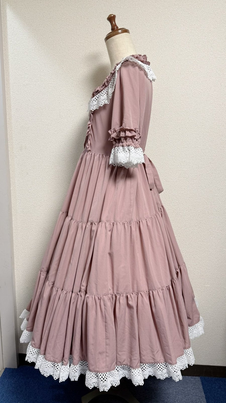 【Physical Drop】フィジカルドロップ　レース衿付きティアードOP【ピンク】