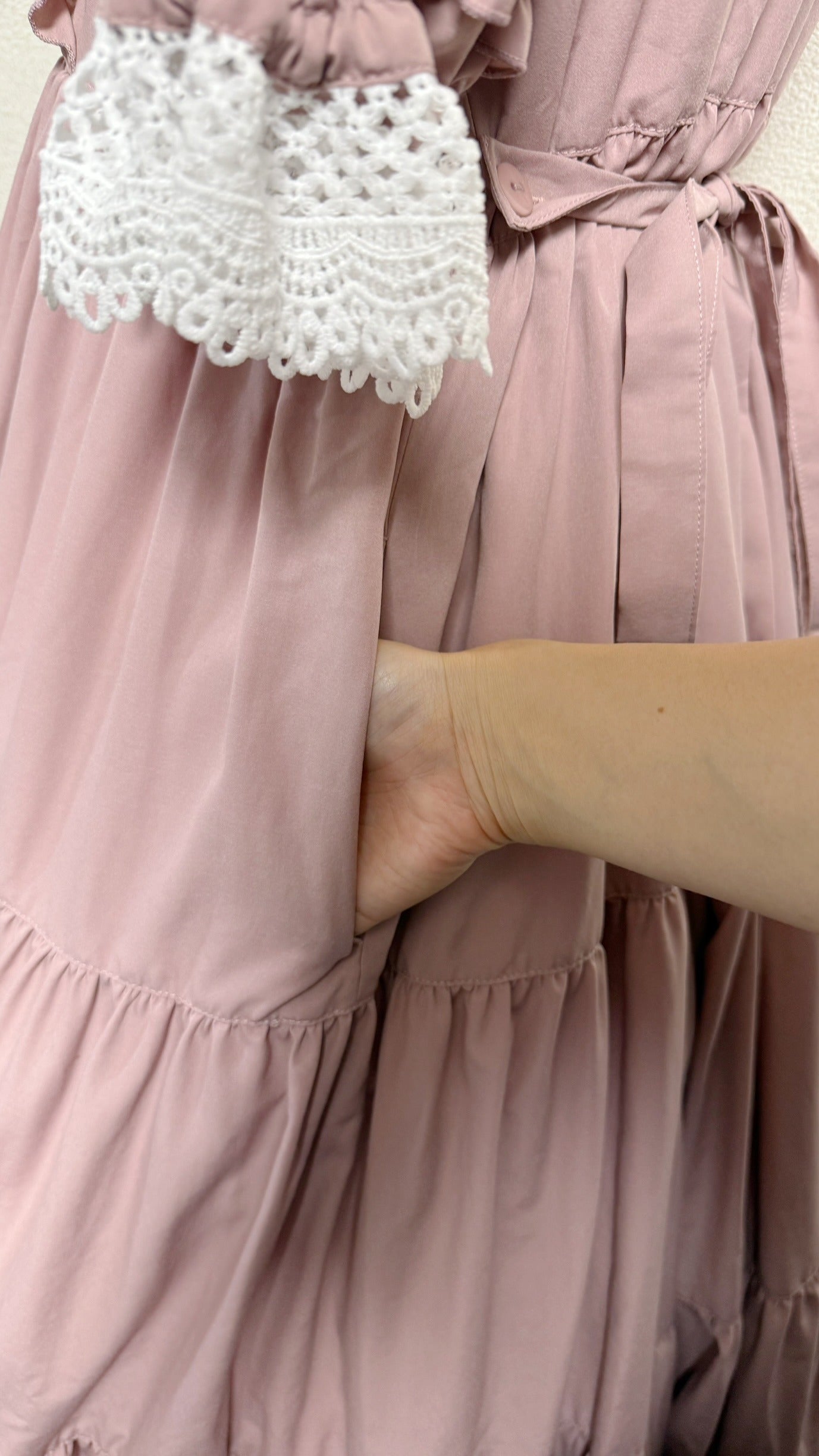 【Physical Drop】フィジカルドロップ　レース衿付きティアードOP【ピンク】