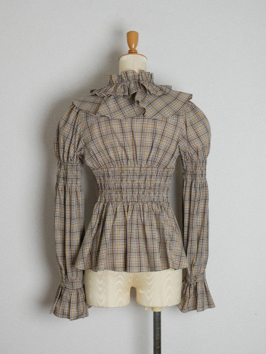 【Victorian maiden】ヴィクトリアンメイデン　クラッシックチェックラッフルフリルブラウス　ネイビー/ベージュ/ブラウン