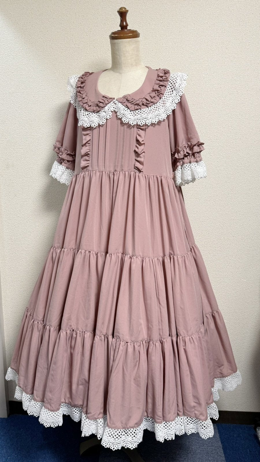 【Physical Drop】フィジカルドロップ　レース衿付きティアードOP【ピンク】