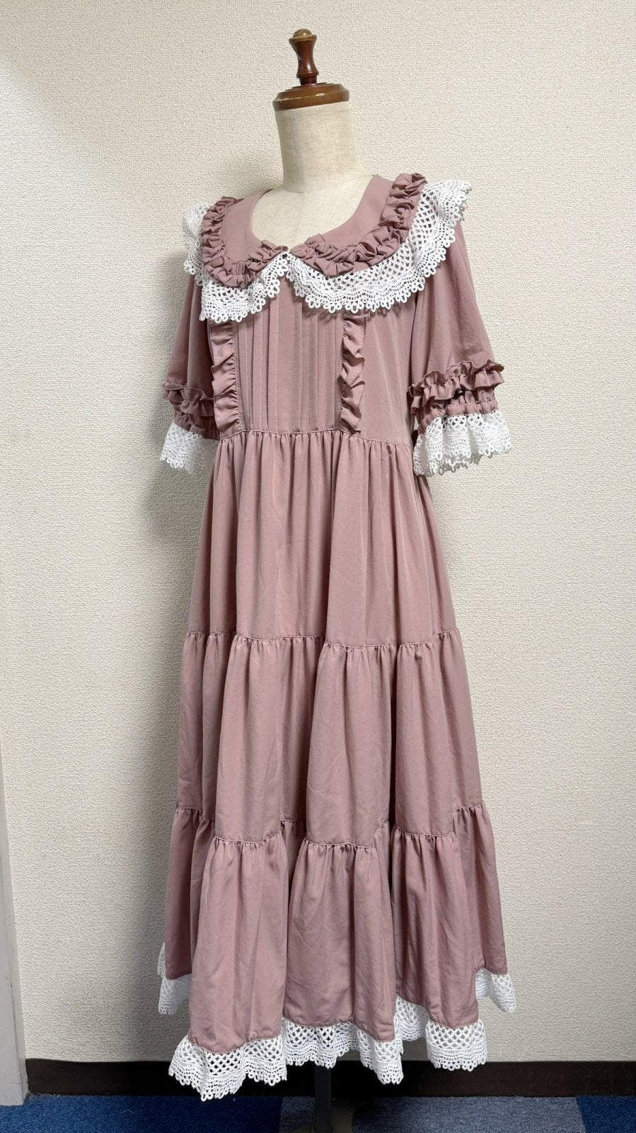 【Physical Drop】フィジカルドロップ　レース衿付きティアードOP【ピンク】