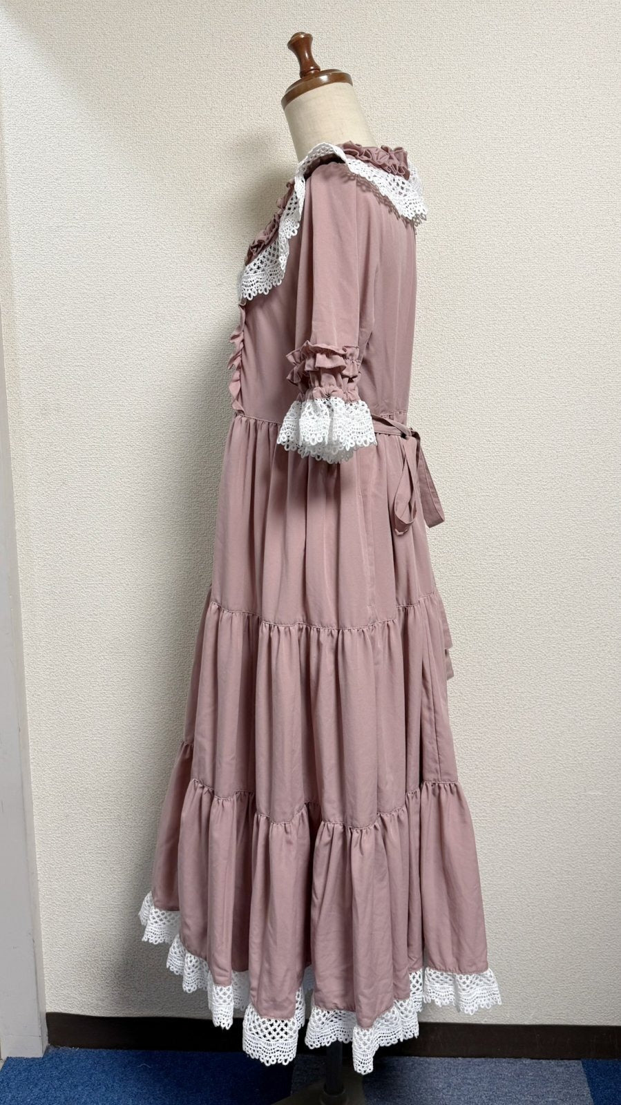 【Physical Drop】フィジカルドロップ　レース衿付きティアードOP【ピンク】