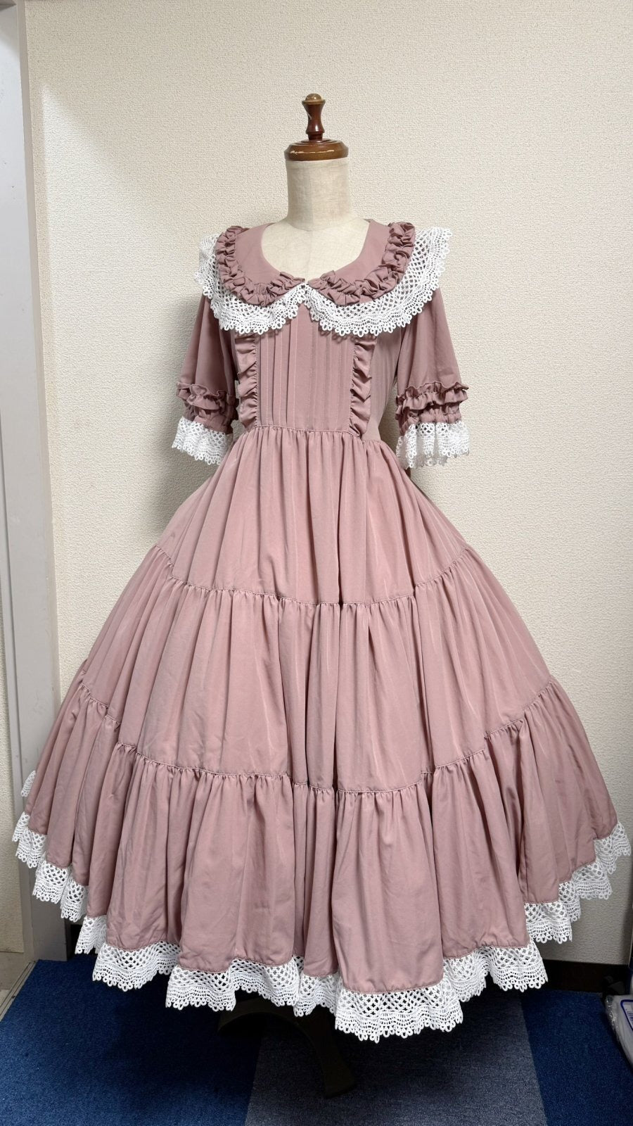 【Physical Drop】フィジカルドロップ　レース衿付きティアードOP【ピンク】