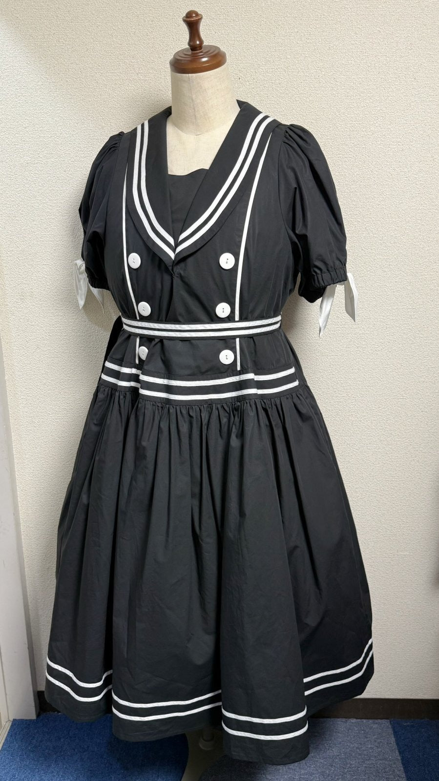 【Physical Drop】フィジカルドロップ　ノスタルジックセーラーワンピース【プラスサイズサイズ・黒・ノーマル丈】