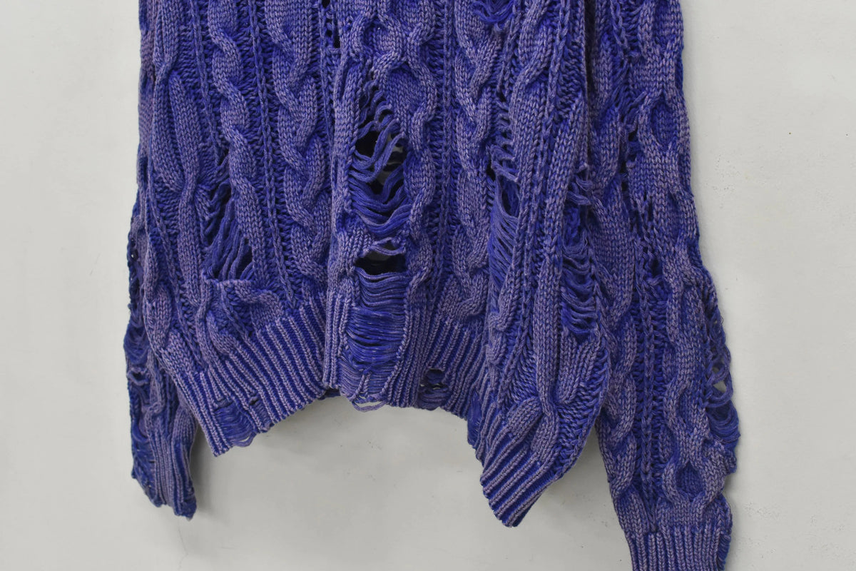 【New Rose】　Rope Knitting Pigment Destroy Pullover