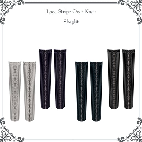 【Sheglit】シェグリット　Lace Stripe Over Knee　ホワイト/グリーン/パープル/ブラック