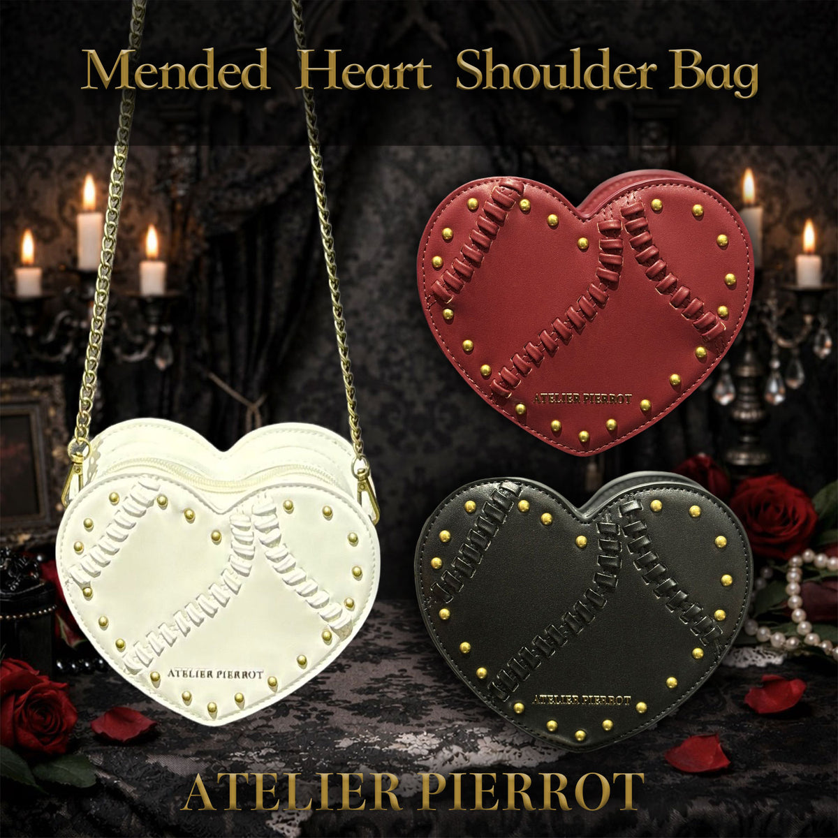 ATELIER PIERROT】 Mended Heart Shoulder Bag ホワイト/ボルドー 