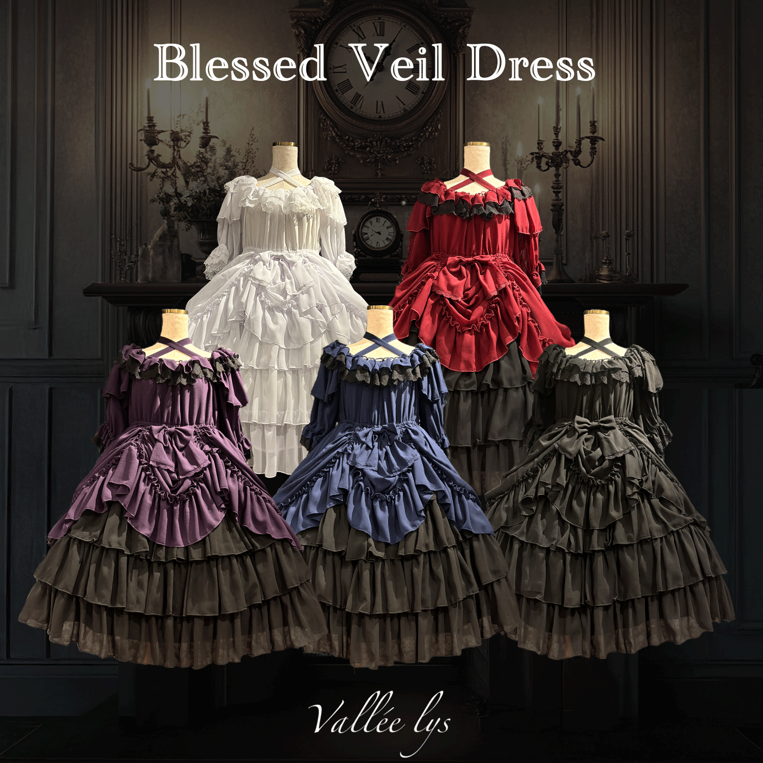 [Vallee Lys] Vallelis祝福的面纱礼服白色/波尔多/紫色/海军/黑色