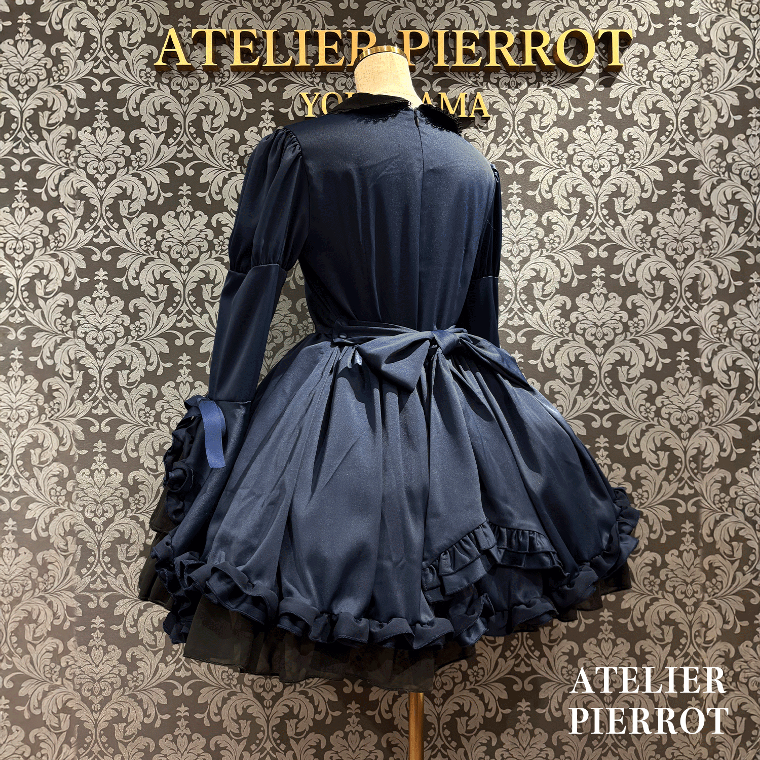 【ATELIER PIERROT】frilly丝带美女连衣裙白色/波尔多/海军/黑色