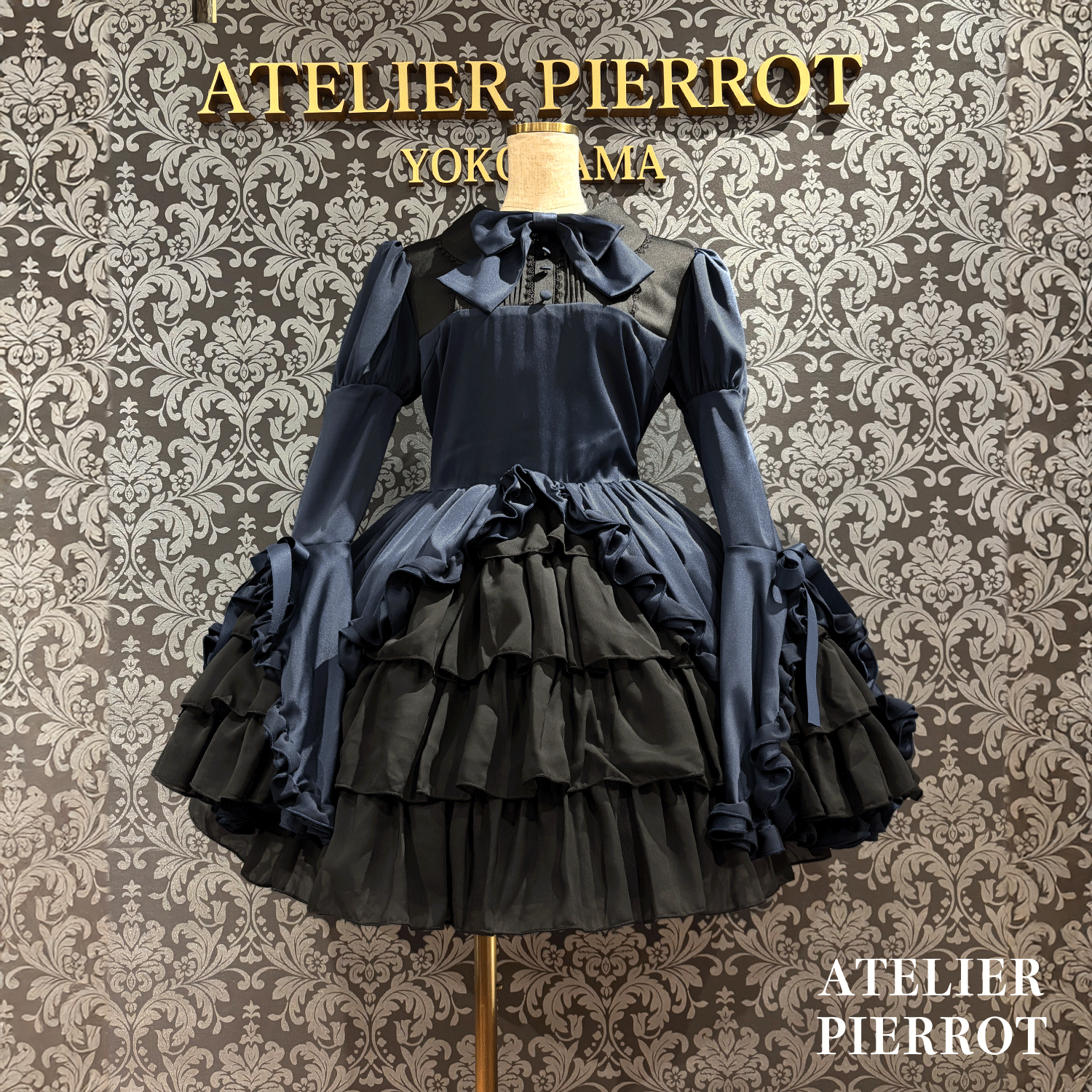 【ATELIER PIERROT】frilly丝带美女连衣裙白色/波尔多/海军/黑色