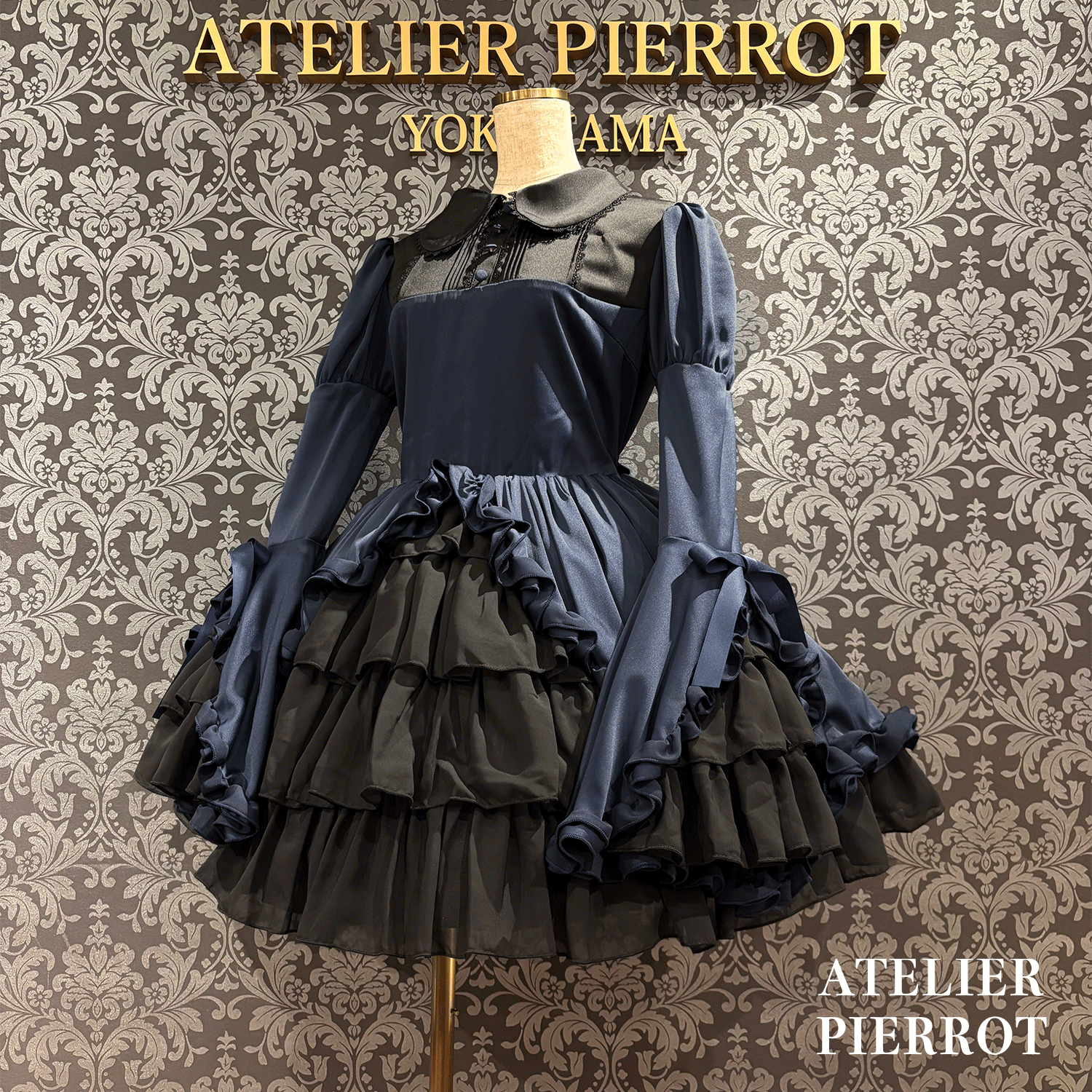 【ATELIER PIERROT】frilly丝带美女连衣裙白色/波尔多/海军/黑色