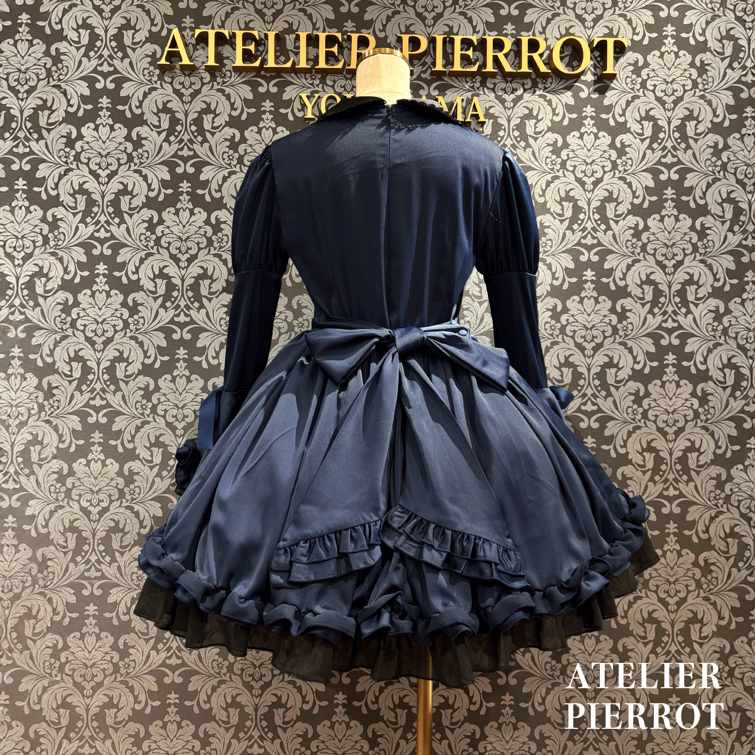 【ATELIER PIERROT】frilly丝带美女连衣裙白色/波尔多/海军/黑色