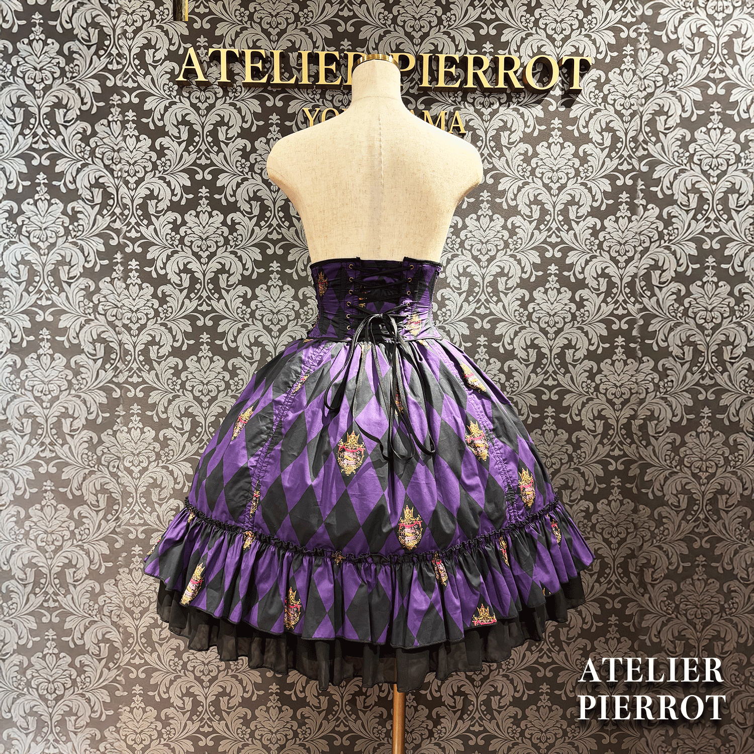 【ATELIER PIERROT】　"Diamond Circus" Corset　白×黒/ワイン/パープル/グリーン