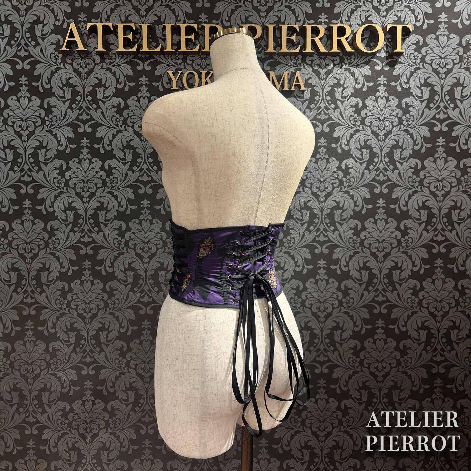 【ATELIER PIERROT】　"Diamond Circus" Corset　白×黒/ワイン/パープル/グリーン