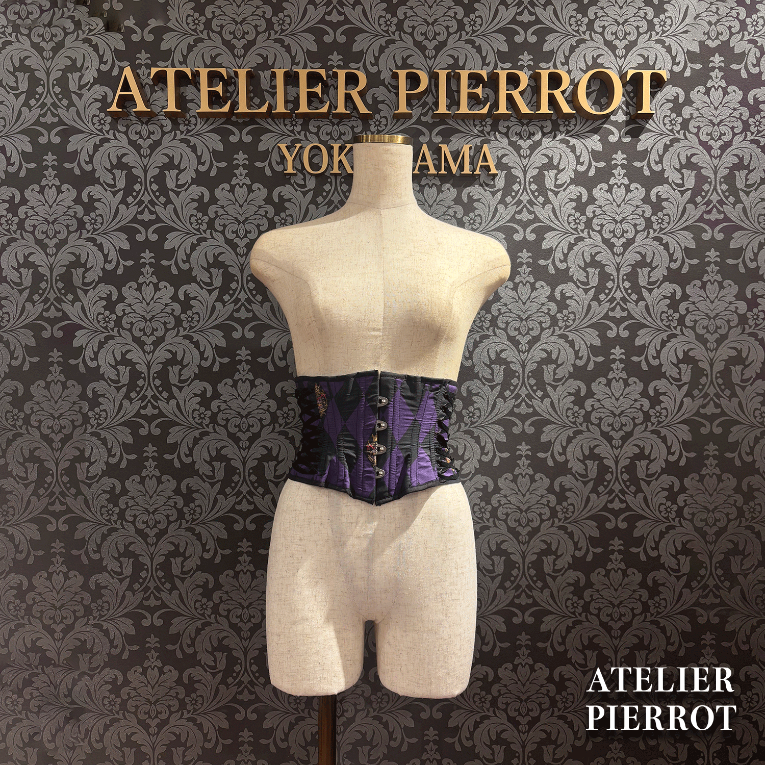 【ATELIER PIERROT】　"Diamond Circus" Corset　白×黒/ワイン/パープル/グリーン