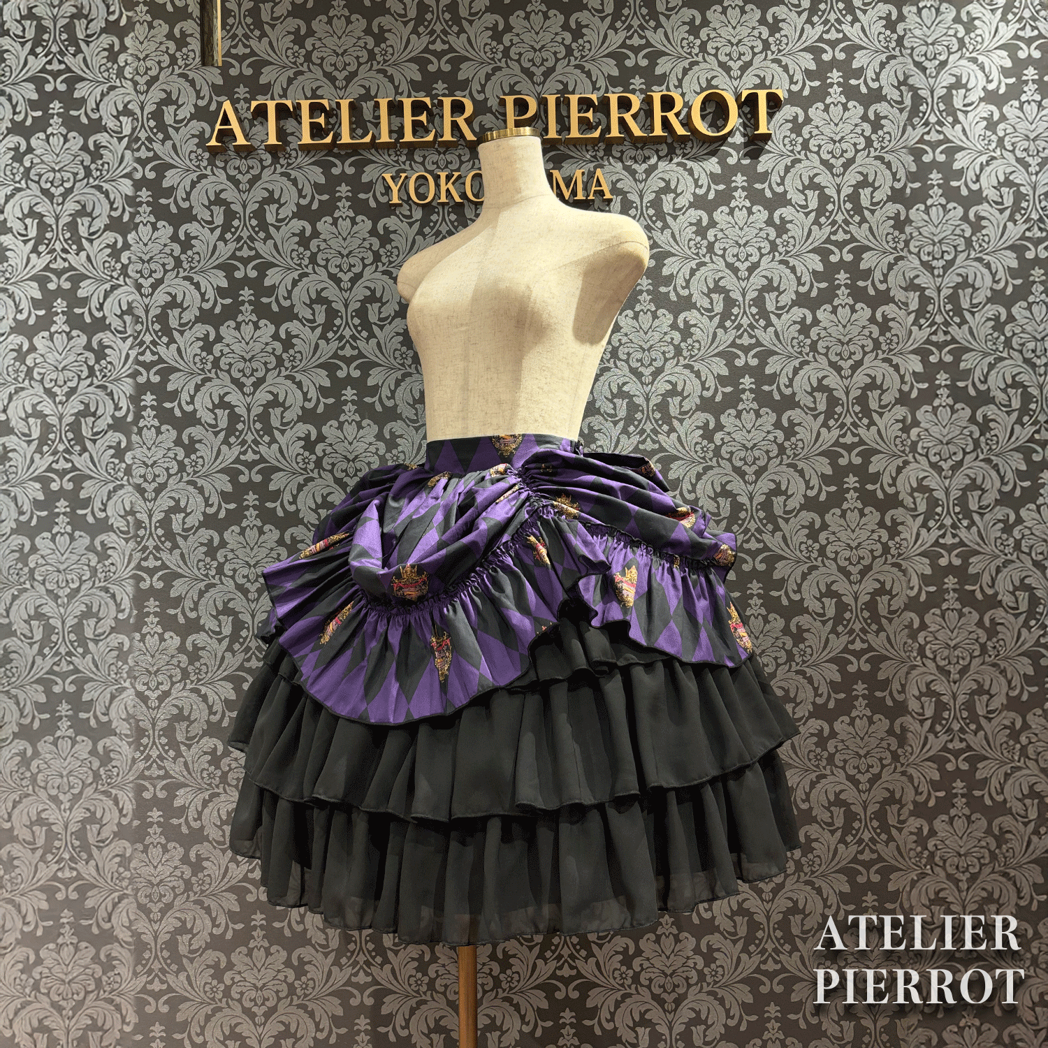 【ATELIER PIERROT】“钻石马戏团”裙子白色x白色/葡萄酒/紫色/绿色/黑色X白色★于3月中旬发布★