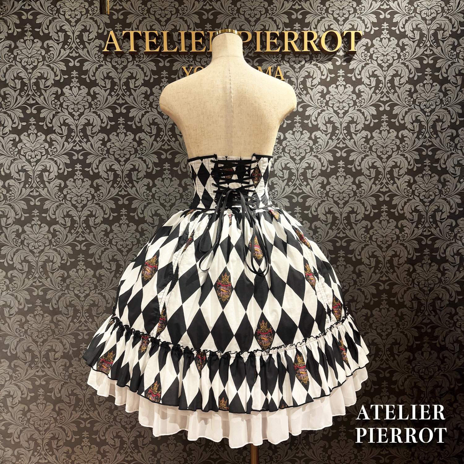 【ATELIER PIERROT】　"Diamond Circus" Corset　白×黒/ワイン/パープル/グリーン