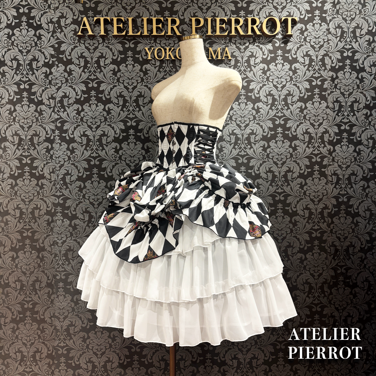 【ATELIER PIERROT】　"Diamond Circus" Corset　白×黒/ワイン/パープル/グリーン