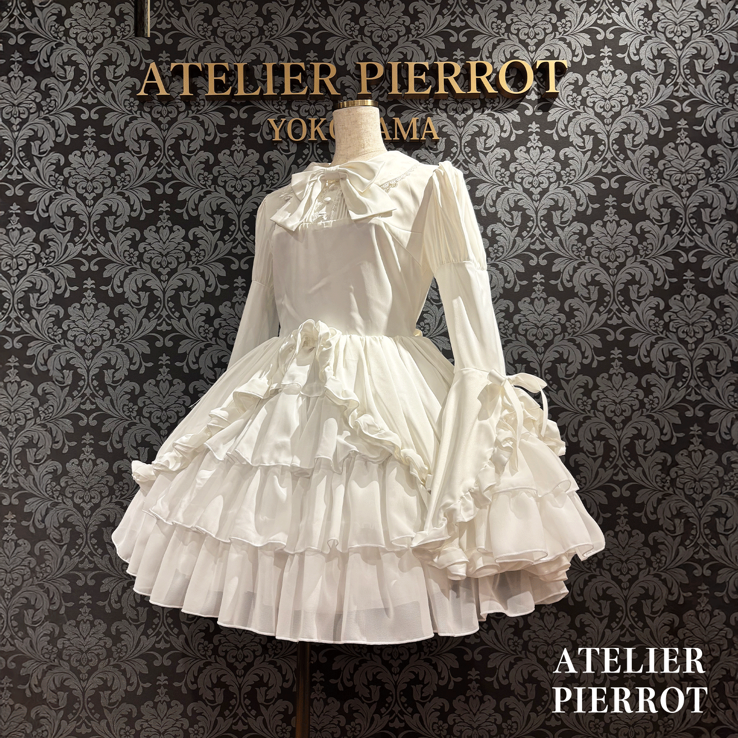 【ATELIER PIERROT】frilly丝带美女连衣裙白色/波尔多/海军/黑色
