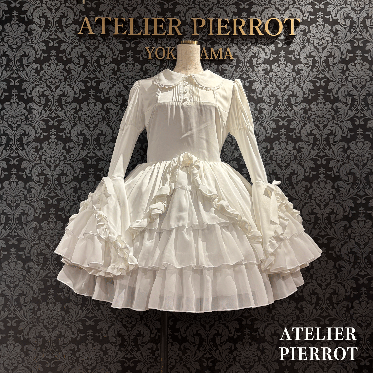 【ATELIER PIERROT】frilly丝带美女连衣裙白色/波尔多/海军/黑色