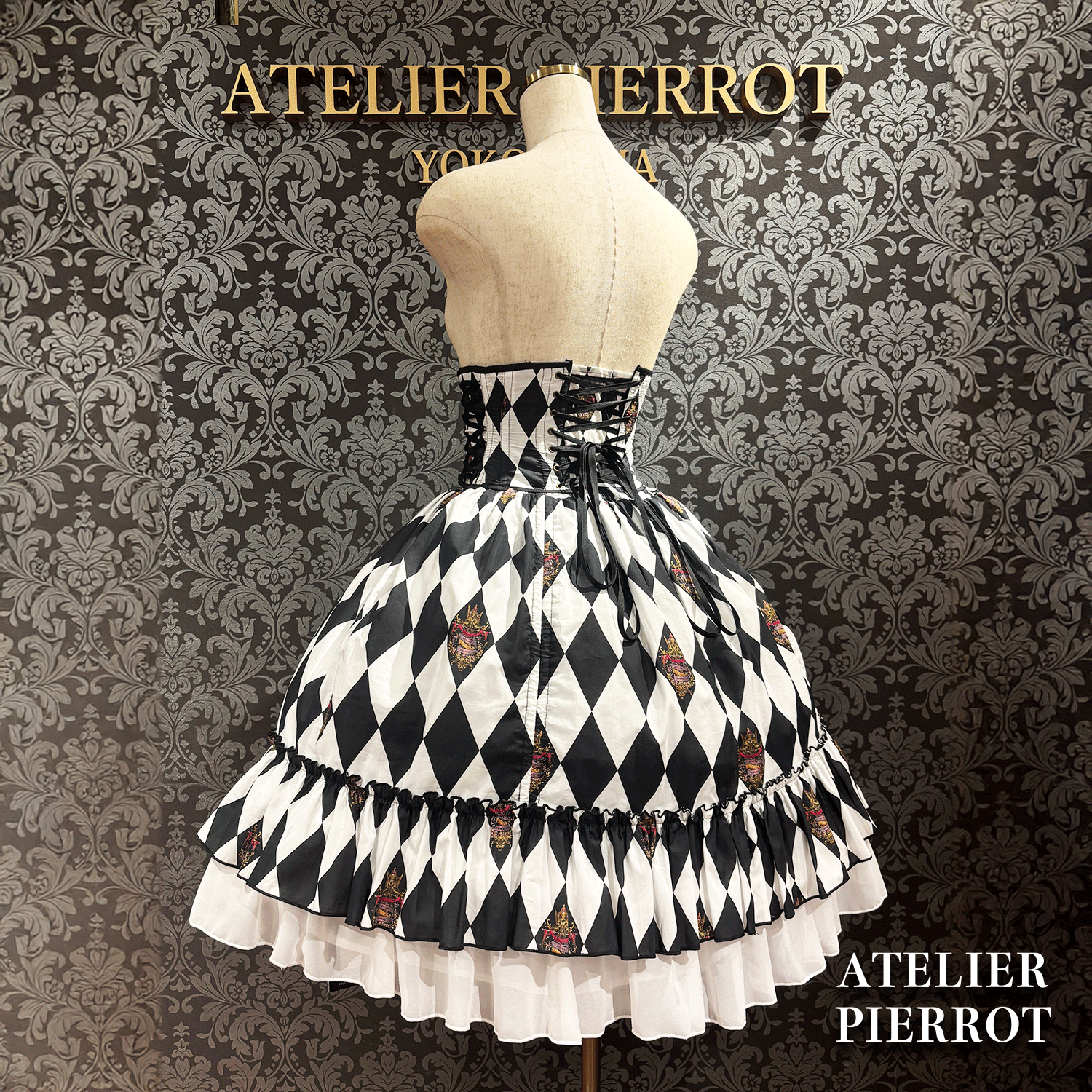 【ATELIER PIERROT】　"Diamond Circus" Corset　白×黒/ワイン/パープル/グリーン