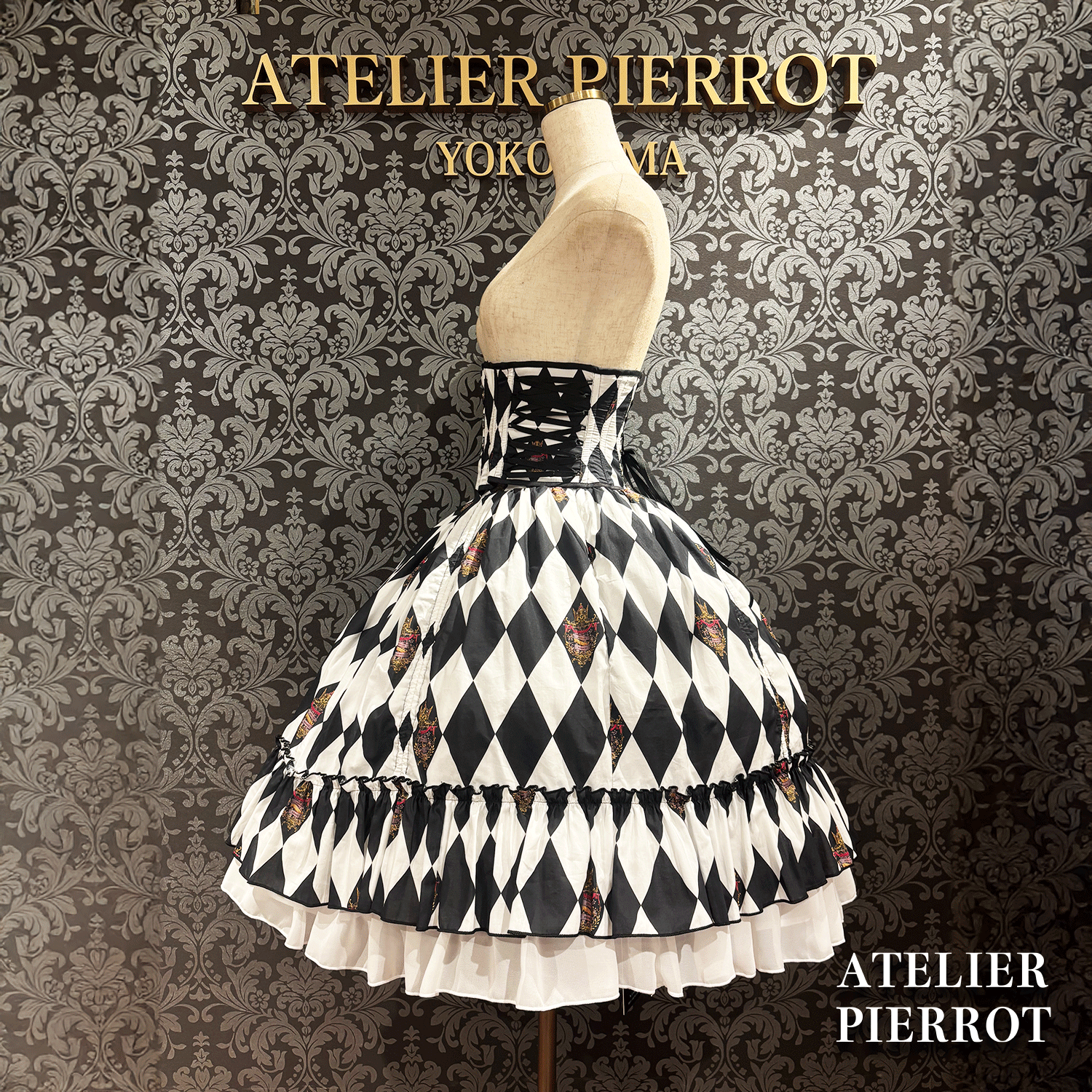 【ATELIER PIERROT】　"Diamond Circus" Corset　白×黒/ワイン/パープル/グリーン