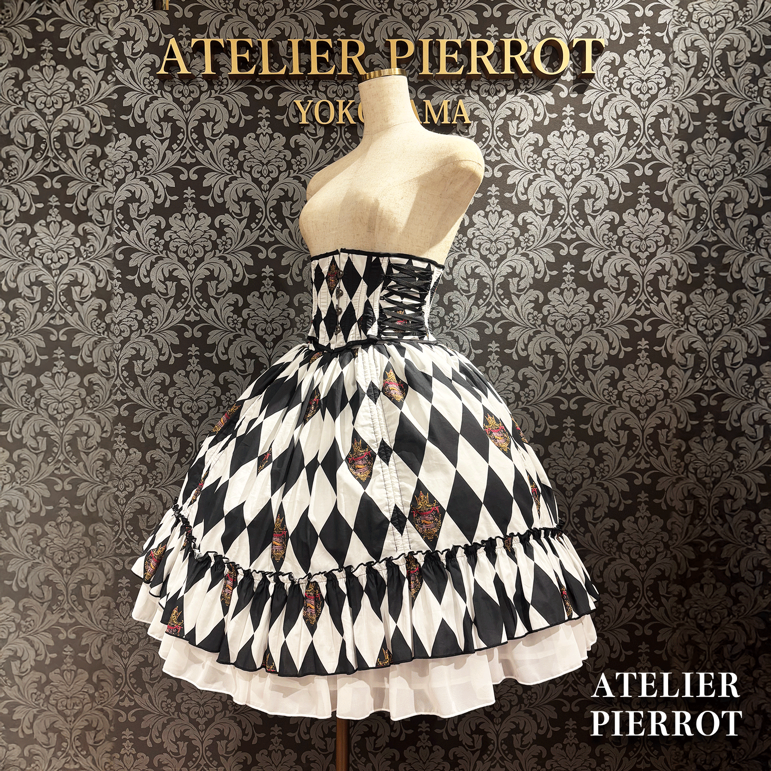 【ATELIER PIERROT】　"Diamond Circus" Corset　白×黒/ワイン/パープル/グリーン　★3月中旬発売★