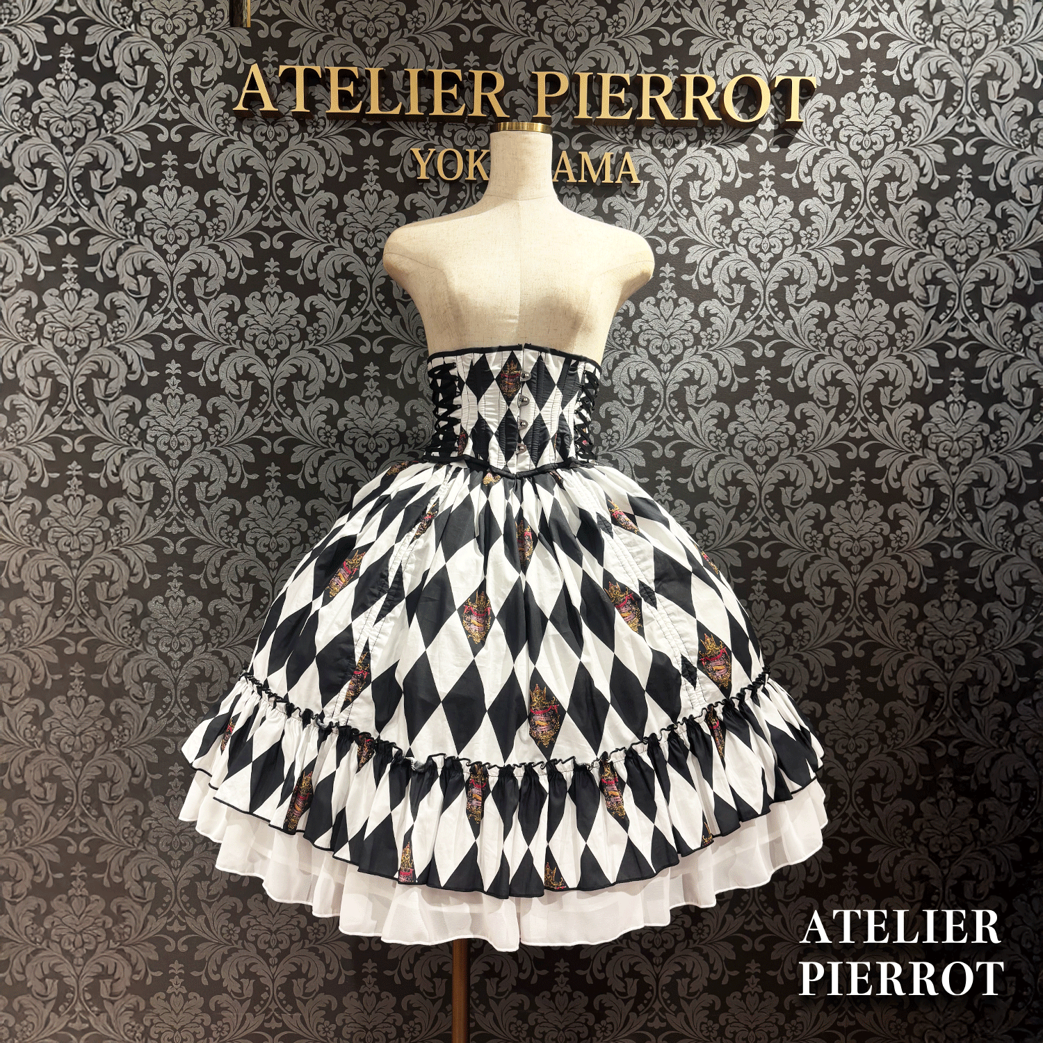 【ATELIER PIERROT】　"Diamond Circus" Corset　白×黒/ワイン/パープル/グリーン