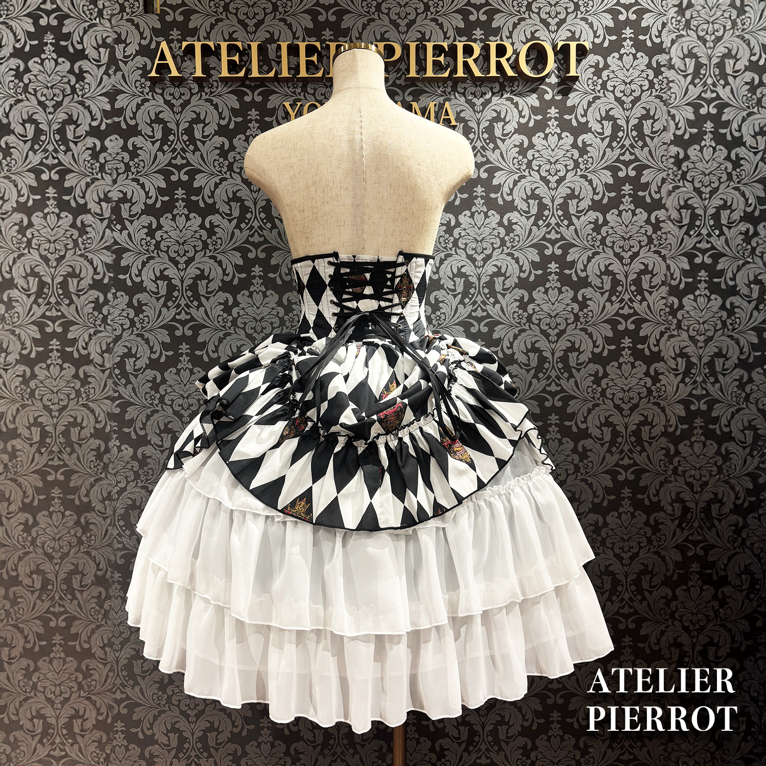 【ATELIER PIERROT】　"Diamond Circus" Corset　白×黒/ワイン/パープル/グリーン