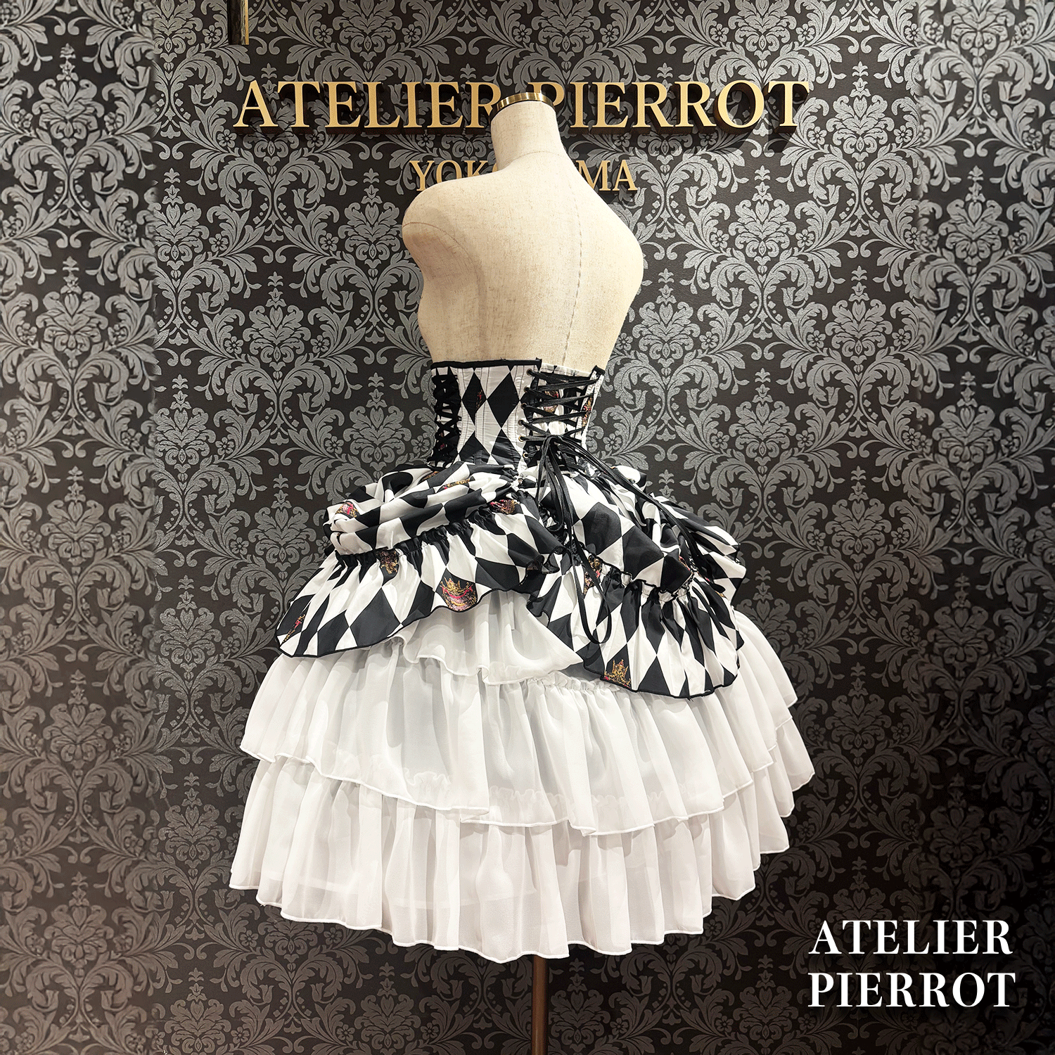 【ATELIER PIERROT】　"Diamond Circus" Corset　白×黒/ワイン/パープル/グリーン