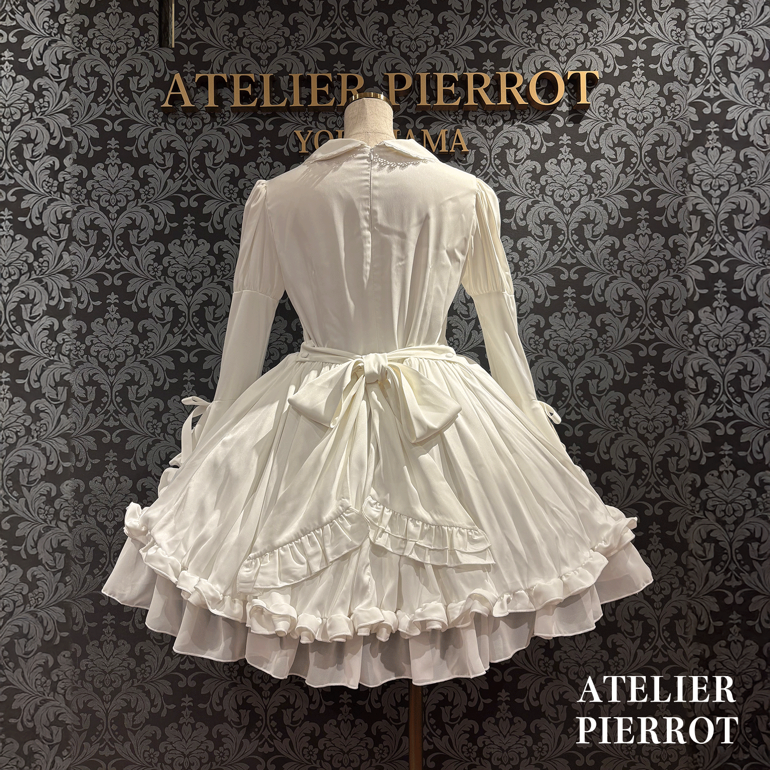 【ATELIER PIERROT】frilly丝带美女连衣裙白色/波尔多/海军/黑色
