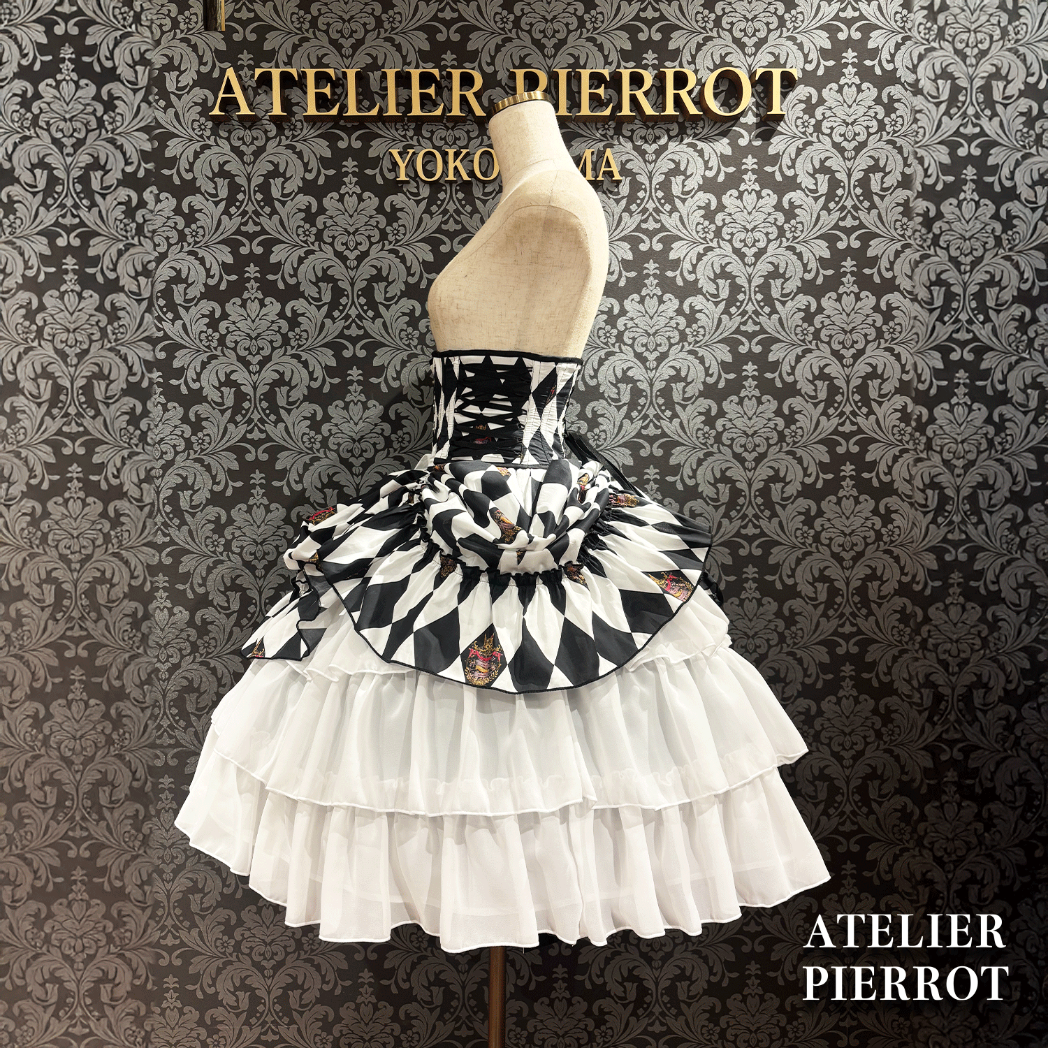 【ATELIER PIERROT】　"Diamond Circus" Corset　白×黒/ワイン/パープル/グリーン