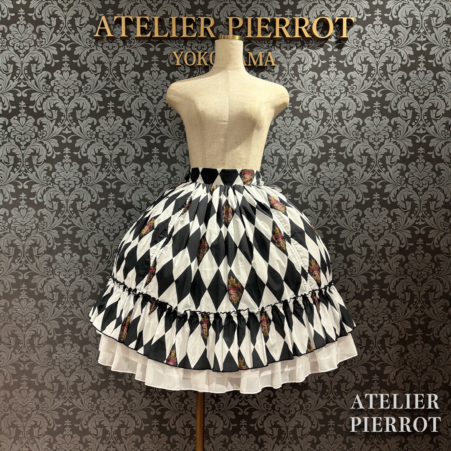 【ATELIER PIERROT】　"Diamond Circus"Skirt    白×白/ワイン/パープル/グリーン/黒×白　★3月中旬発売★