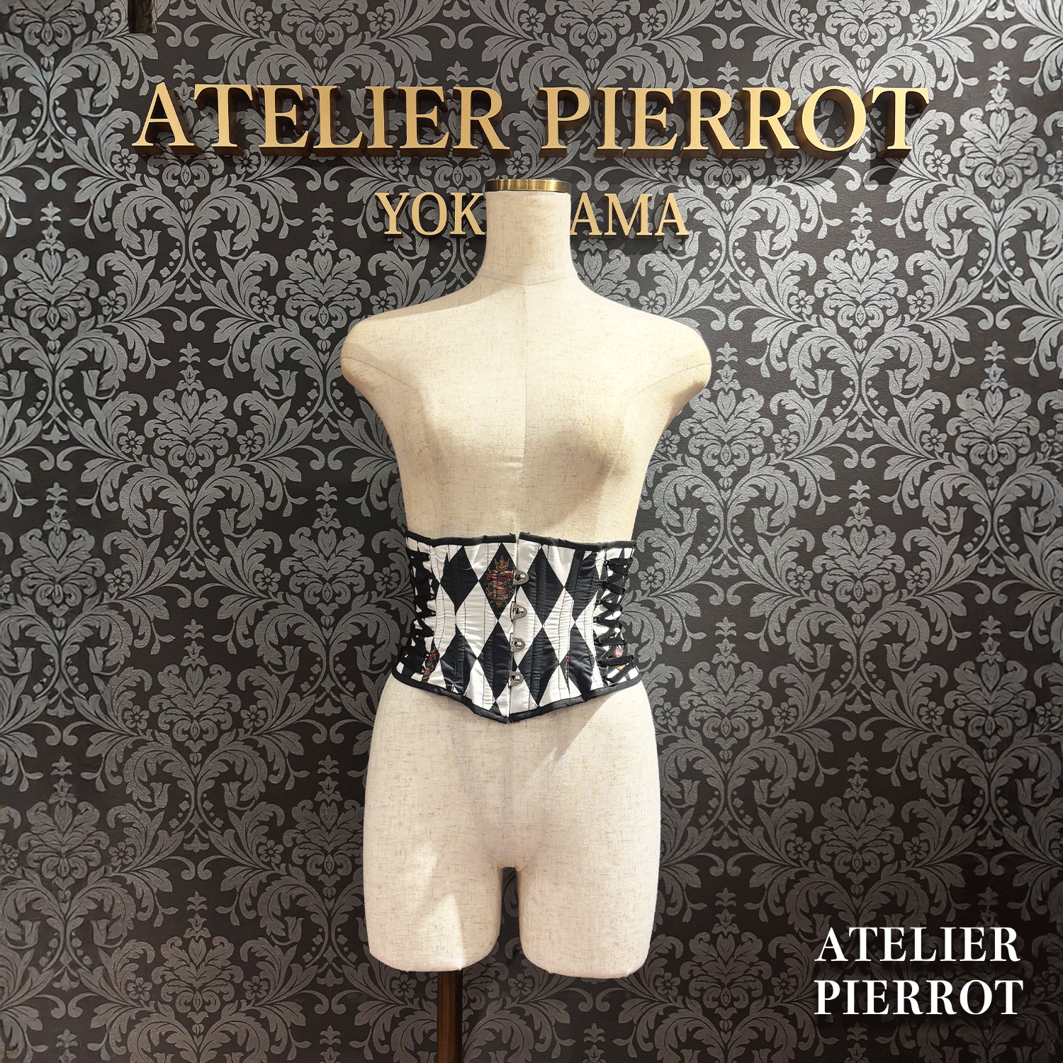 【ATELIER PIERROT】　"Diamond Circus" Corset　白×黒/ワイン/パープル/グリーン