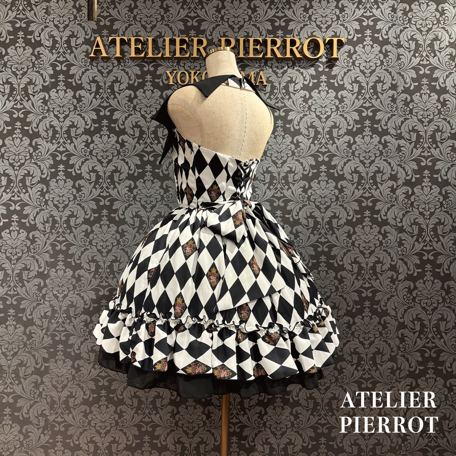 　【ATELIER PIERROTBatwing Waltz Dress白色×黑色/波尔多/海蓝色/黑色