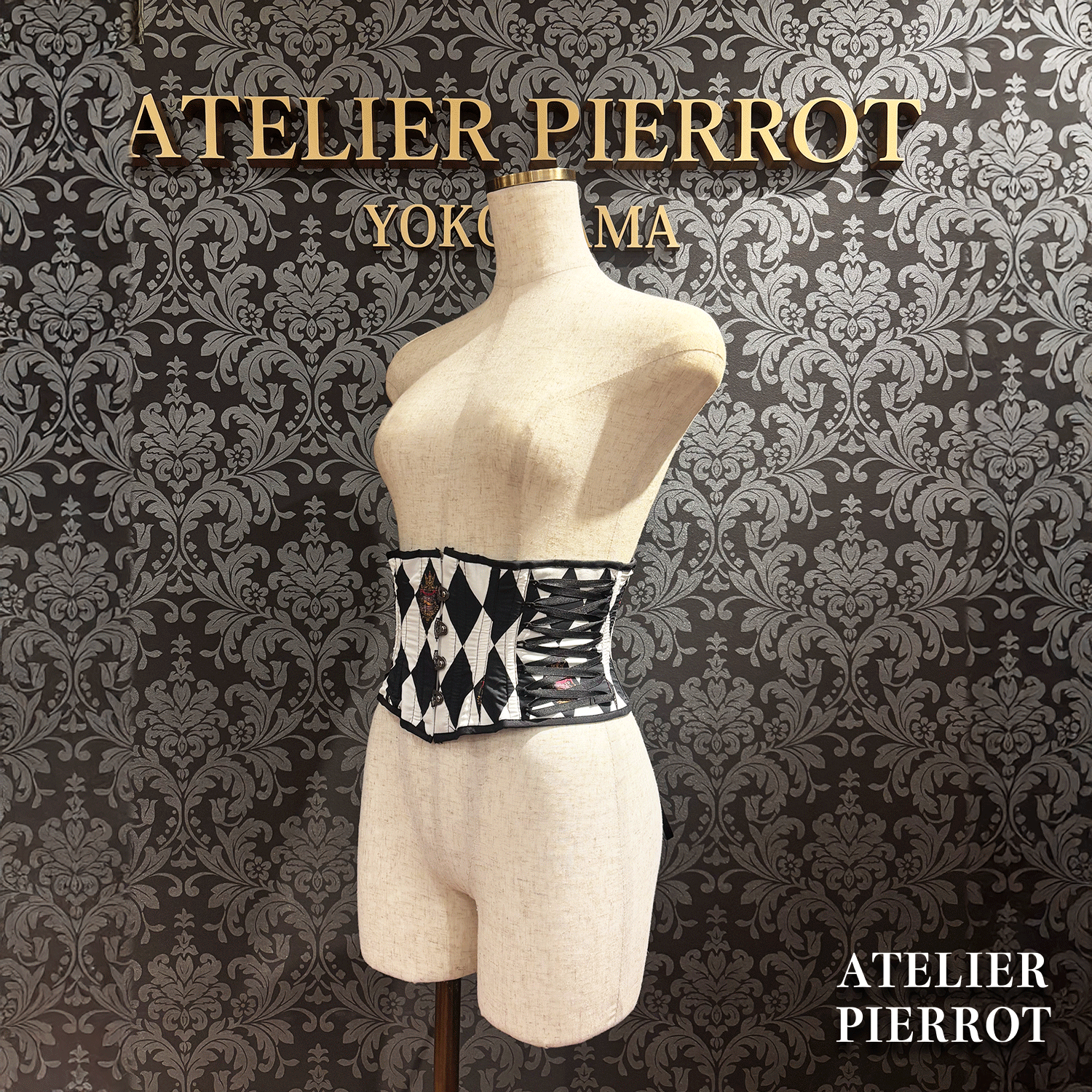 【ATELIER PIERROT】　"Diamond Circus" Corset　白×黒/ワイン/パープル/グリーン　★3月中旬発売★