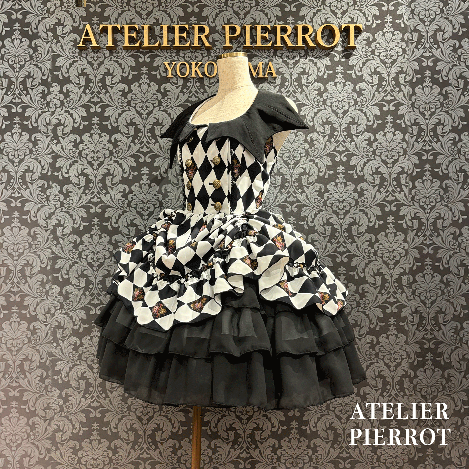　【ATELIER PIERROTBatwing Waltz Dress白色×黑色/波尔多/海蓝色/黑色
