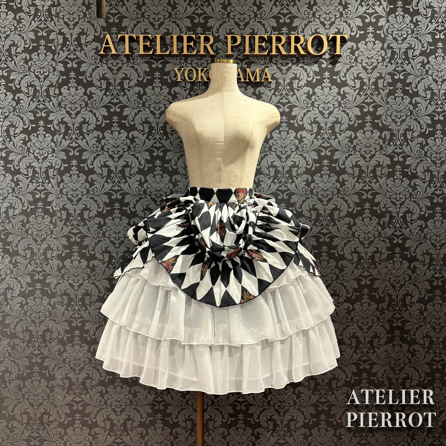 【ATELIER PIERROT】　"Diamond Circus"Skirt    白×白/ワイン/パープル/グリーン/黒×白　★3月中旬発売★