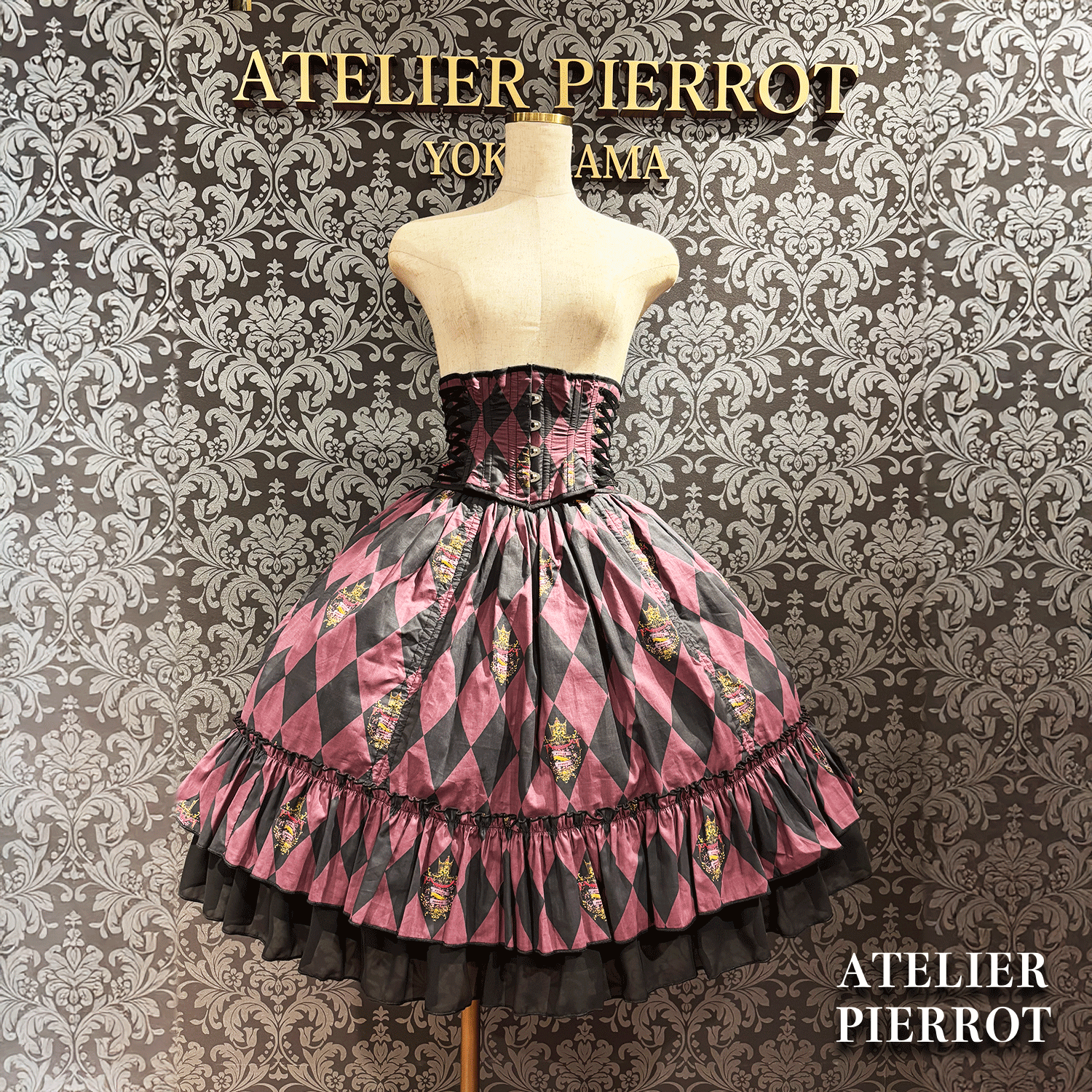 【ATELIER PIERROT】 "다이아몬드 서커스"코르셋 흰색 x 블랙/와인/보라색/녹색★3 월 중순에 출시되었습니다★