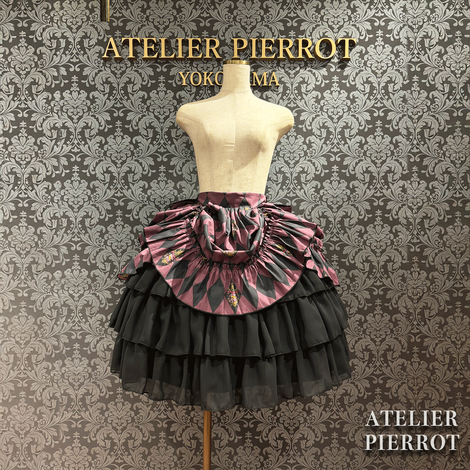 【ATELIER PIERROT】“钻石马戏团”裙子白色x白色/葡萄酒/紫色/绿色/黑色X白色★于3月中旬发布★