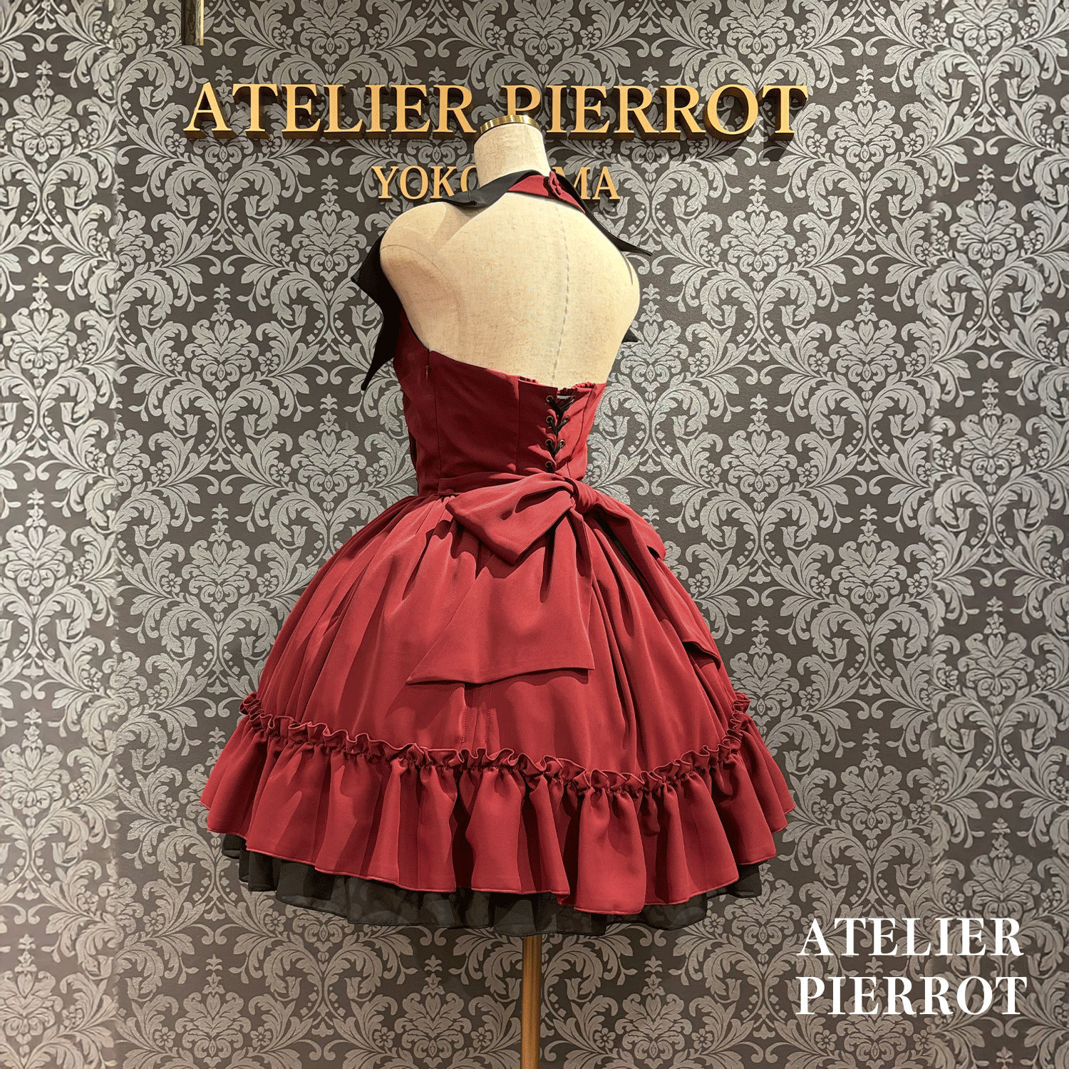 　【ATELIER PIERROTBatwing Waltz Dress白色×黑色/波尔多/海蓝色/黑色